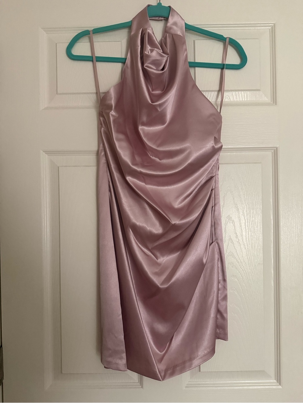Satin Cowl Neck Halter Dress in Dusty Mauve